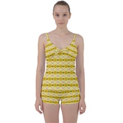 Pattern Pink Yellow Tie Front Two Piece Tankini