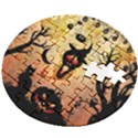Funny Halloween Design, Pumpkin, Cat, Owl And Crow Wooden Puzzle Round View2