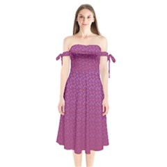Background Polka Pattern Pink Shoulder Tie Bardot Midi Dress by HermanTelo