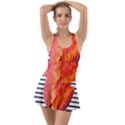 Tulip watercolor Red and black stripes Ruffle Top Dress Swimsuit View1