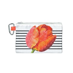 Tulip Watercolor Red And Black Stripes Canvas Cosmetic Bag (small)