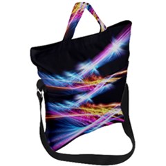 Colorful Neon Art Light Rays, Rainbow Colors Fold Over Handle Tote Bag by picsaspassion