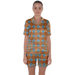 Pattern Brown Triangle Satin Short Sleeve Pyjamas Set by HermanTelo