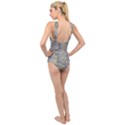 Marble neon retro light gray with gold yellow veins texture floor background retro neon 80s style neon colors print luxuous real marble Cross Front Low Back Swimsuit View2