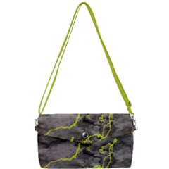 Marble Light Gray With Green Lime Veins Texture Floor Background Retro Neon 80s Style Neon Colors Print Luxuous Real Marble Removable Strap Clutch Bag by genx