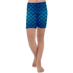 Pattern Texture Geometric Blue Kids  Lightweight Velour Capri Yoga Leggings by Alisyart