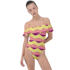 Background Colorful Chevron Frill Detail One Piece Swimsuit by HermanTelo