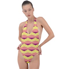 Background Colorful Chevron Backless Halter One Piece Swimsuit