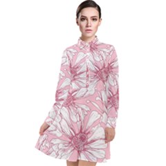 Pink Flowers Long Sleeve Chiffon Shirt Dress