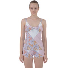 Abstrait Triangles Rose Tie Front Two Piece Tankini