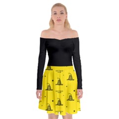 Gadsden Flag Don t Tread On Me Yellow And Black Pattern With American Stars Off Shoulder Skater Dress by snek