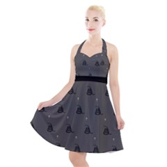 Gadsden Flag Don t Tread On Me Black And Gray Snake And Metal Gothic Crosses Halter Party Swing Dress 