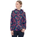 Rhombus squares and triangle                                                  Women Hooded Front Pocket Windbreaker View1