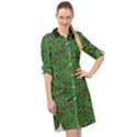 Pepe The Frog perfect a-ok handsign Pattern Praise KEK Kekistan Smug Smile Meme green background Long Sleeve Mini Shirt Dress View1