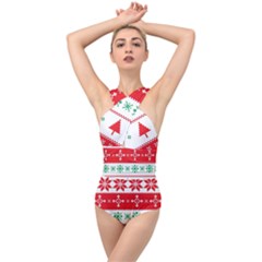 Ugly Christmas Sweater Pattern Cross Front Low Back Swimsuit by Sobalvarro