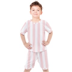 Pastel Pink Stripes Kids  Tee And Shorts Set