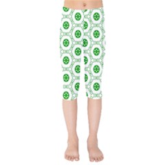 White Green Shapes Kids  Capri Leggings  by Mariart