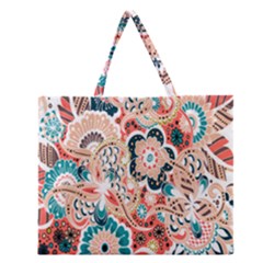 Baatik Floral Print Zipper Large Tote Bag by designsbymallika