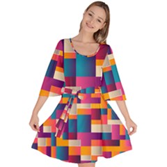 Abstract Geometry Blocks Velour Kimono Dress