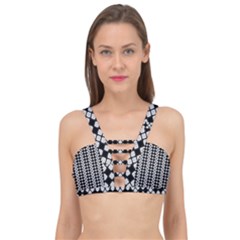 White Plaid Texture Cage Up Bikini Top