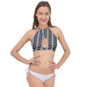 White Plaid Texture Cross Front Halter Bikini Top View1