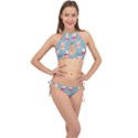 Cute French Bulldog Puppy Dog Christmas Costume Seamless Pattern Cross Front Halter Bikini Set View1