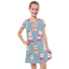 Cute French Bulldog Puppy Dog Christmas Costume Seamless Pattern Kids  Cross Web Dress