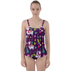 Colorful Funny Christmas Pattern Twist Front Tankini Set by Vaneshart