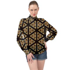 Pattern Stained Glass Triangles High Neck Long Sleeve Chiffon Top by HermanTelo