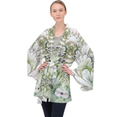 Fractal Delicate White Background Long Sleeve Velvet Kimono 