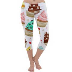 Seamless Pattern Yummy Colored Cupcakes Capri Yoga Leggings