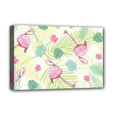 Beautiful Seamless Vector Tropical Pattern Background With Flamingo Hibiscus Deluxe Canvas 18  X 12  (stretched)
