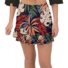 Fashionable Seamless Tropical Pattern With Bright Pink Yellow Plants Leaves Fishtail Mini Chiffon Skirt