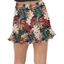 Fashionable Seamless Tropical Pattern With Bright Pink Yellow Plants Leaves Fishtail Mini Chiffon Skirt View2