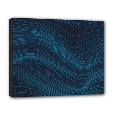 Abstract Glowing Blue Wave Lines Pattern With Particles Elements Dark Background Deluxe Canvas 20  X 16  (stretched)