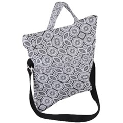 Black And White Baroque Ornate Print Pattern Fold Over Handle Tote Bag