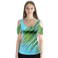 Tropical Palm Butterfly Sleeve Cutout Tee 