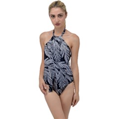 Fern Leaves Foliage Black And White Go With The Flow One Piece Swimsuit