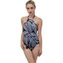 Fern Leaves Foliage Black And White Go with the Flow One Piece Swimsuit View1