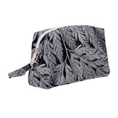 Fern Leaves Foliage Black And White Wristlet Pouch Bag (medium)