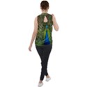 Peacock Feathers Bird Nature Mock Neck Chiffon Sleeveless Top View2