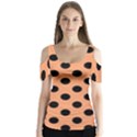 Polka Dots - Black On Cantaloupe Orange Butterfly Sleeve Cutout Tee  View1
