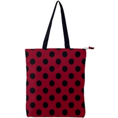 Polka Dots Black On Carmine Red Double Zip Up Tote Bag by FashionBoulevard