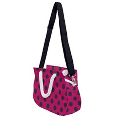Polka Dots Black On Peacock Pink Rope Handles Shoulder Strap Bag by FashionBoulevard