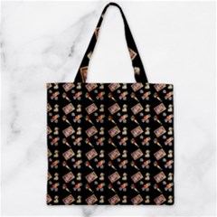 Robin Art Black Pattern Zipper Grocery Tote Bag