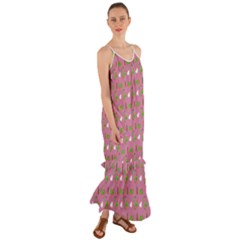 Green Elephant Pattern Mauve Cami Maxi Ruffle Chiffon Dress