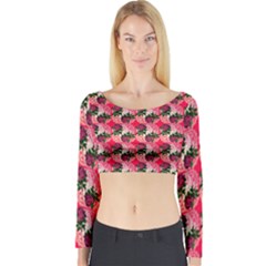 Doily Rose Pattern Watermelon Pink Long Sleeve Crop Top