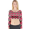 Doily Rose Pattern Watermelon Pink Long Sleeve Crop Top View1
