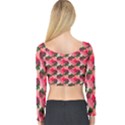 Doily Rose Pattern Watermelon Pink Long Sleeve Crop Top View2