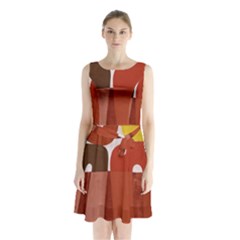Sophie Taeuber Arp, Composition À Motifs D arceaux Ou Composition Horizontale Verticale Sleeveless Waist Tie Chiffon Dress